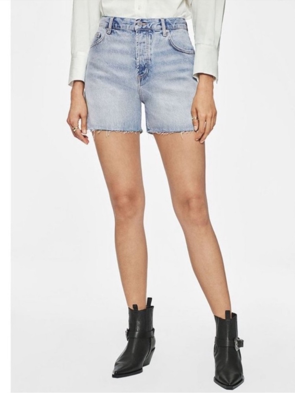 Anine Bing Light Blue Denim Frayed Hem Shorts